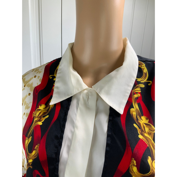 Casual Corner Womens Button-Down Shirt Sz 14 White Decorative Baroque Style Glam - Picture 2 of 14